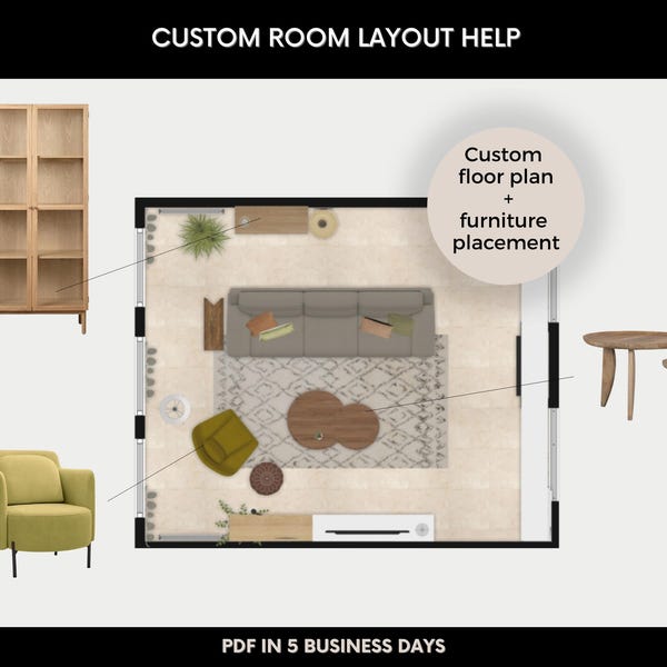 Servicio de diseño de distribución de espacios, planos personalizados con colocación de muebles, PDF con diseño de interiores personalizado.