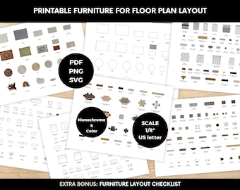 Printable Scale Furniture Templates Interior Design  Scale 1/8" DIY Miniature Furniture Cutouts For Floor Plan Layouts Home Decor Planning