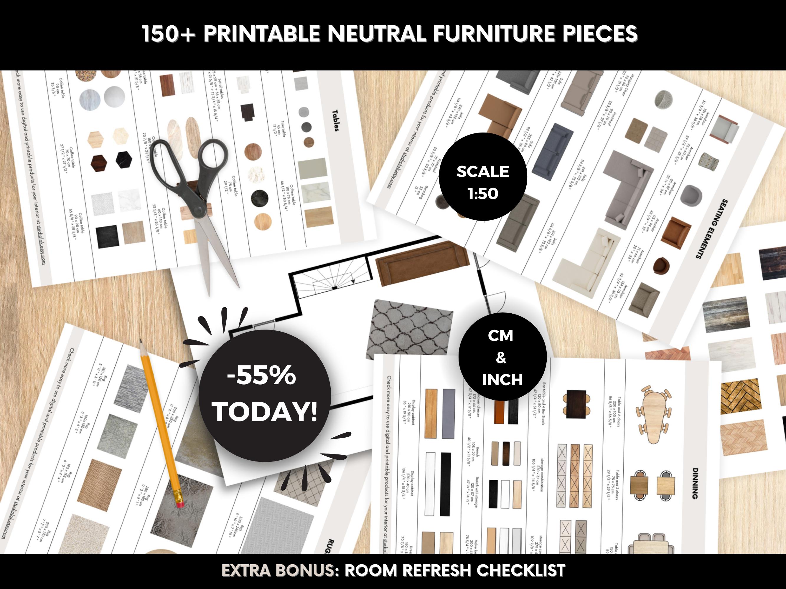 1:50 Scale Furniture Printable Templates, Neutral Nordic Interior ...