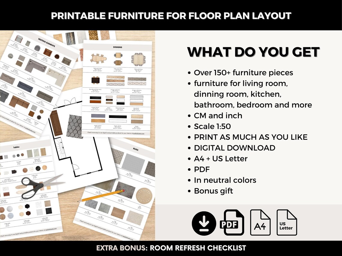 Printable Scale Furniture Templates Interior Design in Neutral Colors ...
