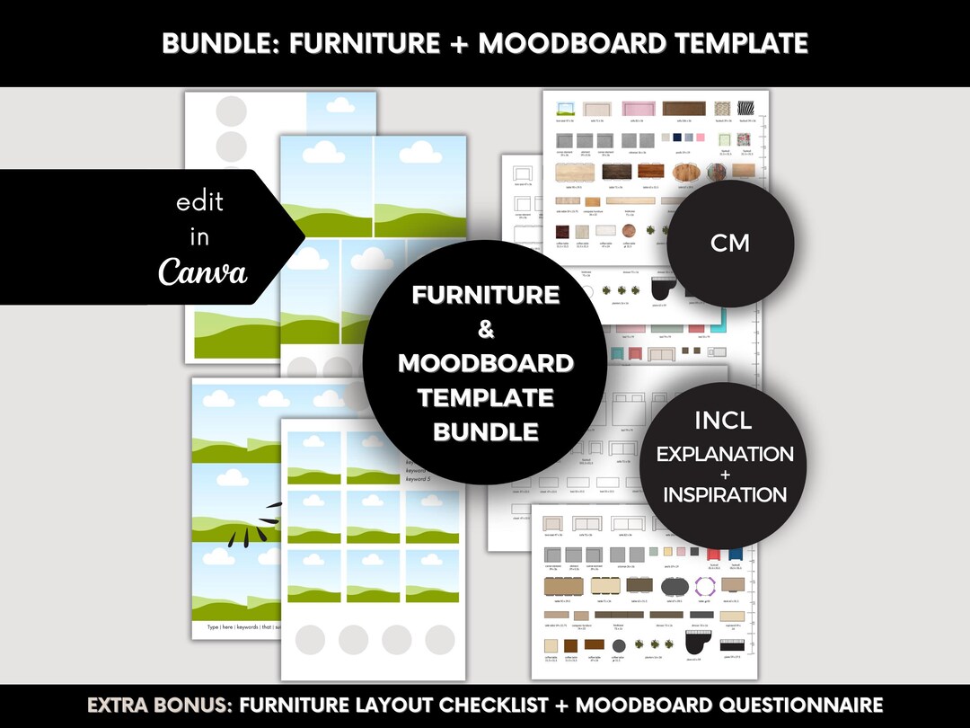 Canva Furniture and Moodboard Design Bundle, Editable Templates for ...