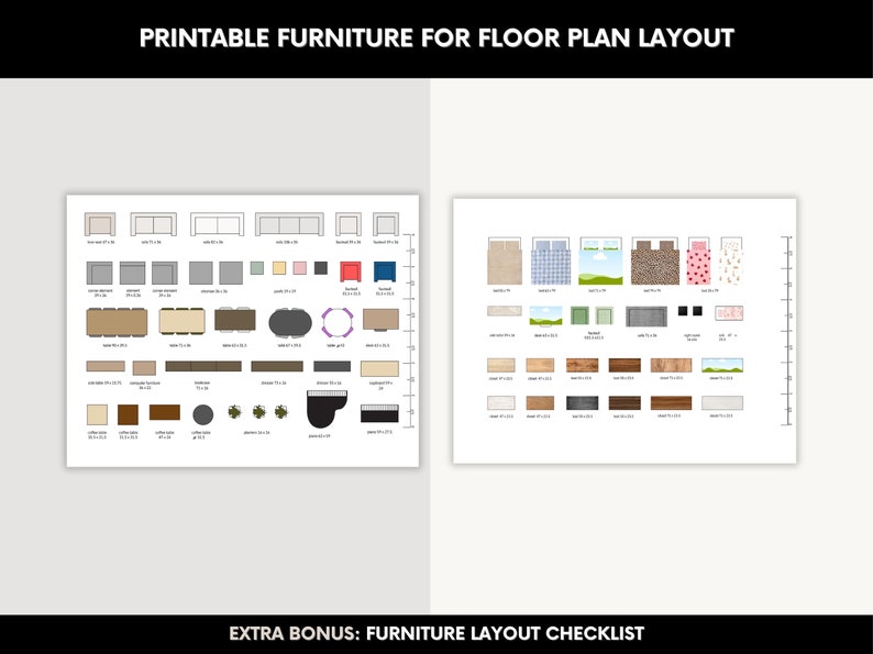 Furniture Plan Rooms, Customizable Printable and Editable Furniture ...