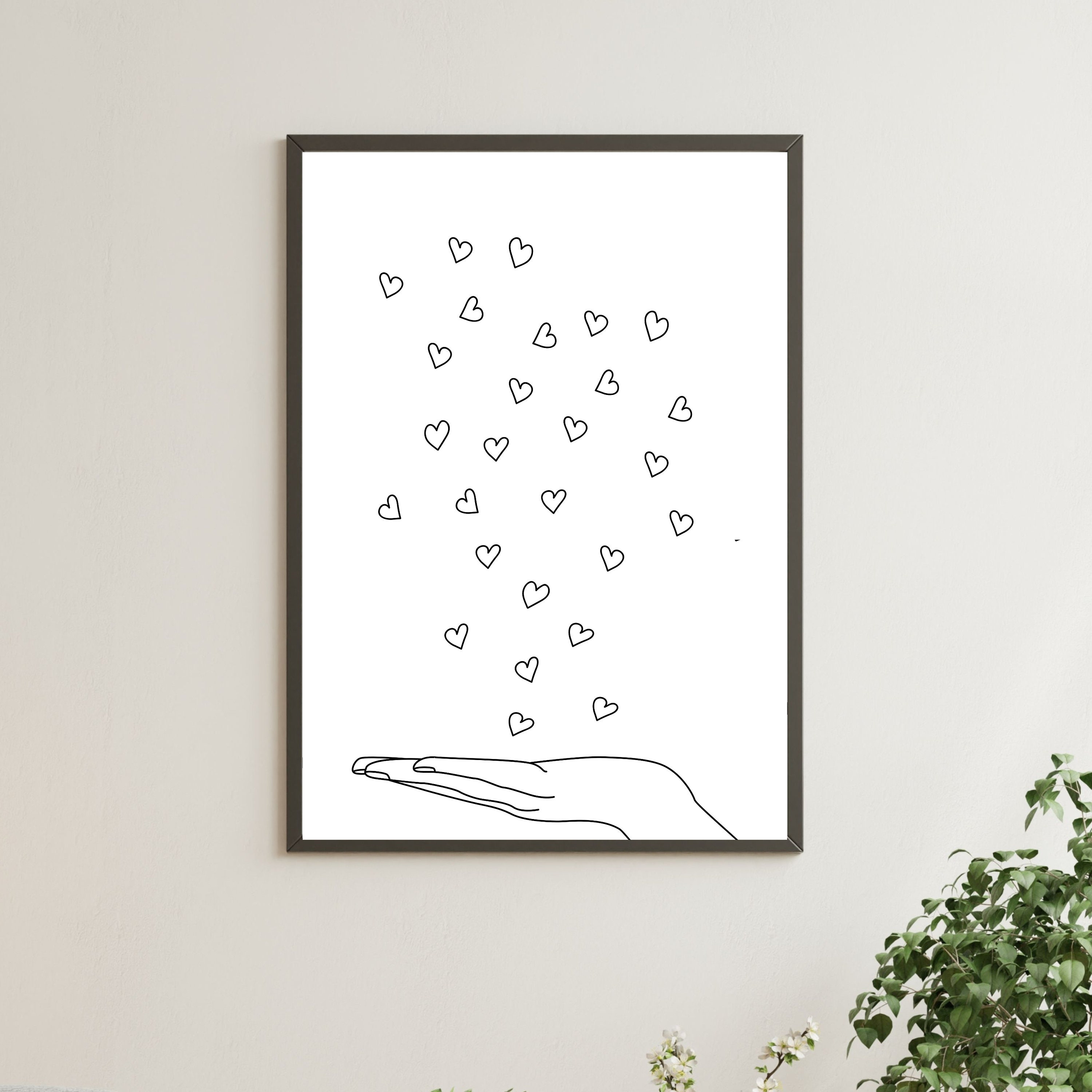 Hearts Decor Wall, Black and White Wall Art, Digital Decor, Gift for ...