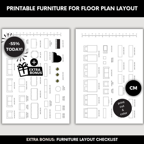 Printable Template Scale Furniture A4 Coloring Page Scale Furniture Floorplan 2D Change Living Room Change Bedroom Layout Scale 1 by 50 cm