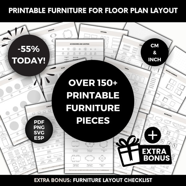 Printable Scale Furniture Templates Interior Design 1:50 Scale DIY Miniature Furniture Cutouts For Floor Plan Layouts Home Decor Planning