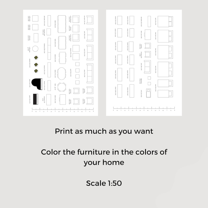 Printable Template Scale Furniture. A4 Coloring Page Scale Furniture