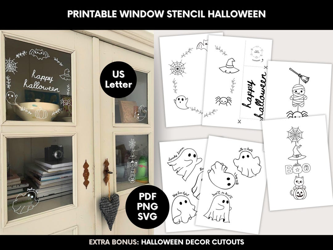 Printable Halloween Window Tracing Templates, DIY Window Art Stencils ...