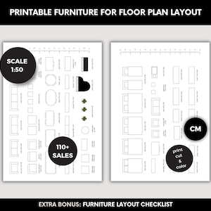Printable Template Scale Furniture A4 Coloring Page Scale Furniture Floor plan 2D Change Living Room Change Bedroom Layout Scale 1 by 50 cm