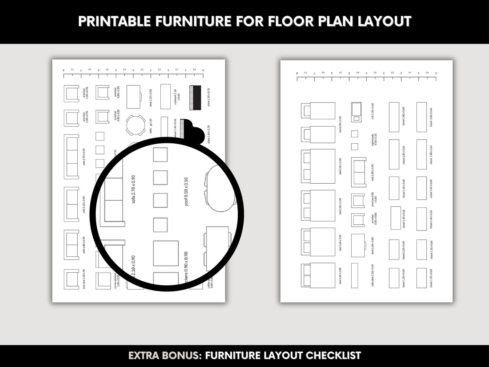 Printable Furniture Template for DIY Floorplan Design, Template Scale ...