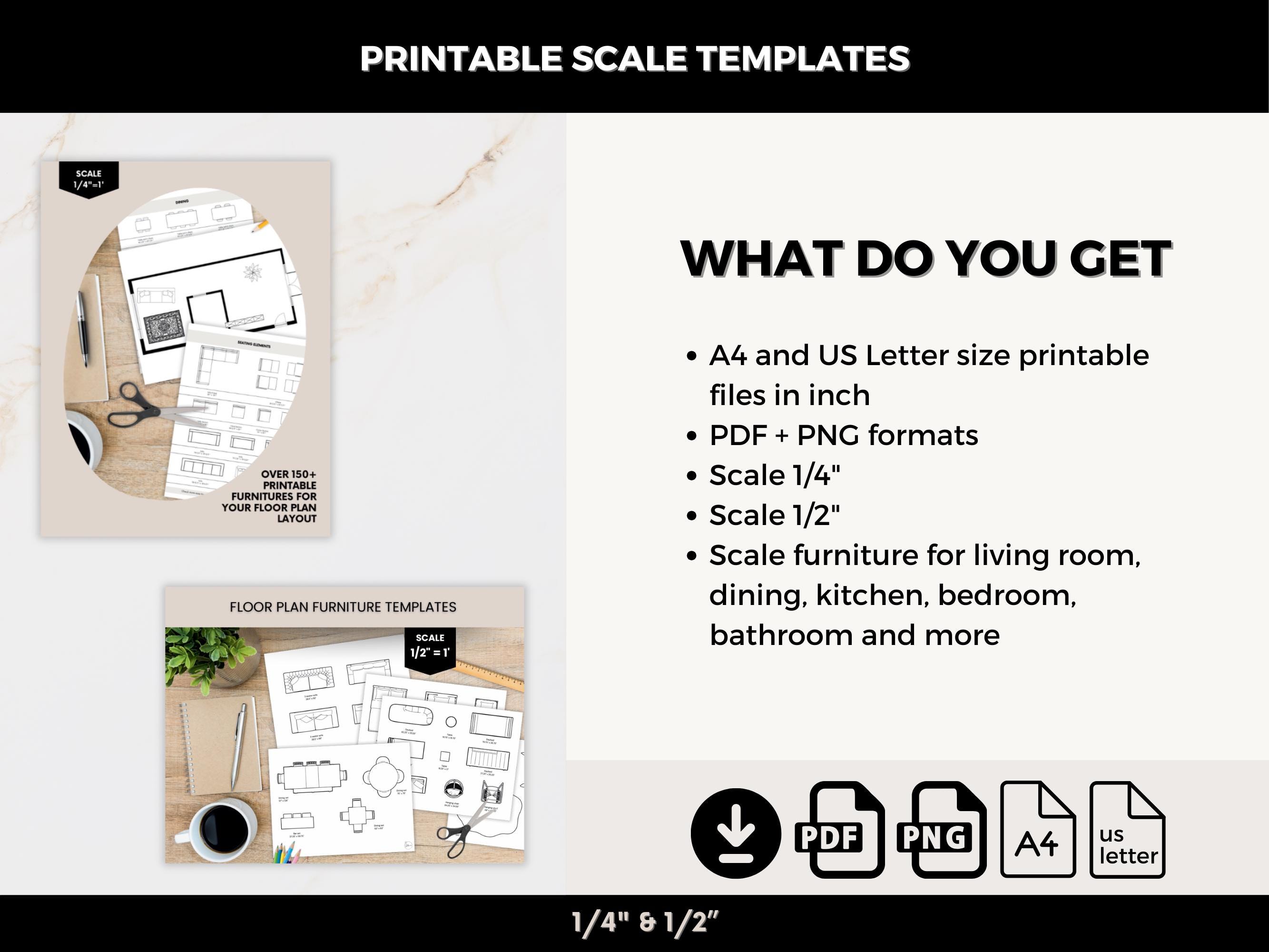 Floor Plan Furniture Bundle | Printable Scale Templates 1/4 & 1/2 ...