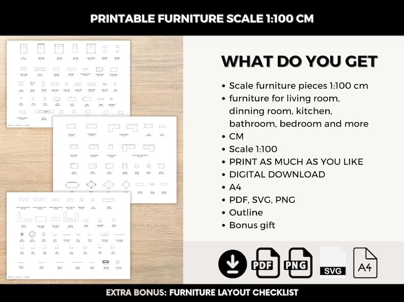Printable Scale Furniture Template 1:100 Interior Design Floor Plan Kit ...