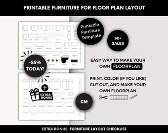 Printable Furniture Template for DIY Floorplan Design, Template Scale Furniture Prepare Interior Change, Floor Plan Elements, Top View Home