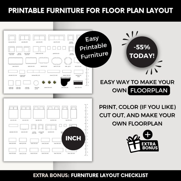 Scale Furniture Printable Template, DIY Furniture Floorplan Template, Room Change Planner, Floor Plan Layout, Coloring Furniture Pages