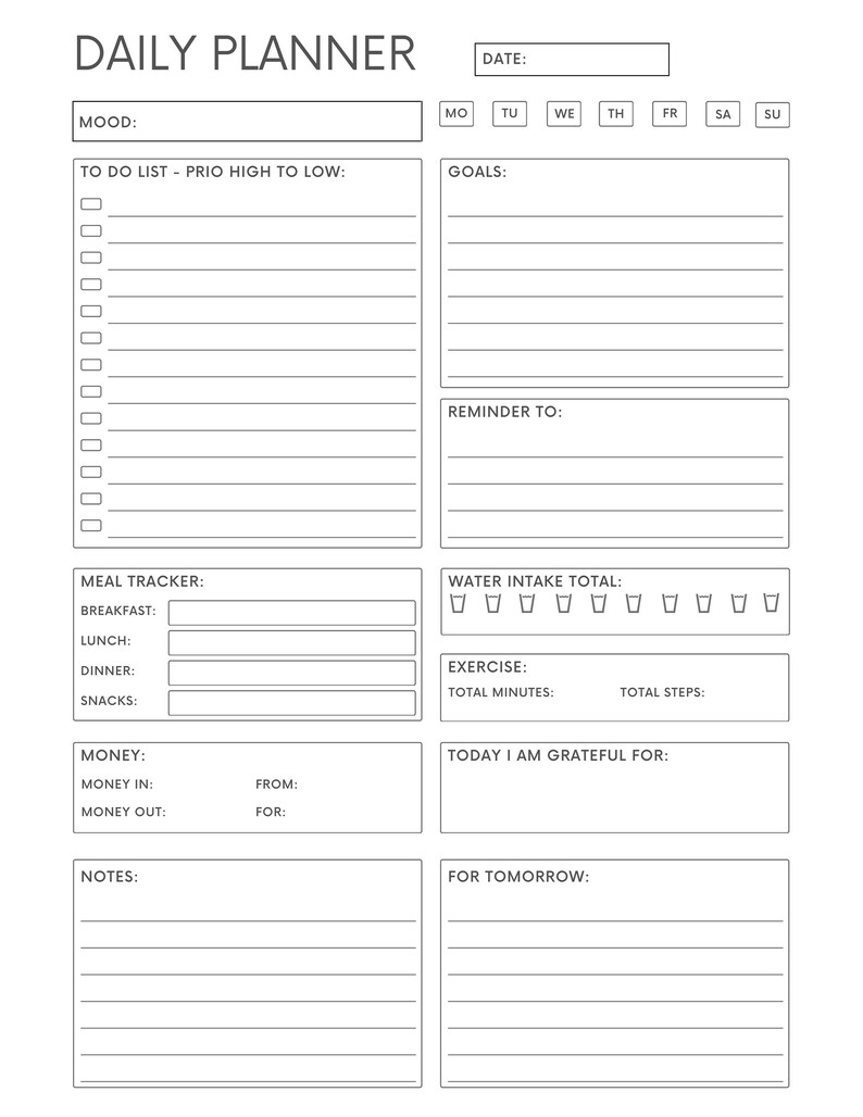 Minimalist Neutral Daily Planner Tracker Printable Instant Digital ...