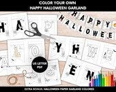Spooky Halloween Garland, Happy Halloween Banner to color, Ghosty Halloween Decor, DIY Halloween Craft for Kids, Printable Halloween Deco