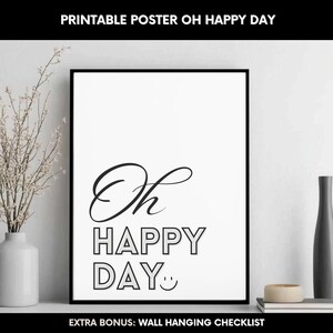 Oh Happy Day Quotes Positivity Poster, Cheerful Affirmation Poster, Minimalist Typography Wall ...