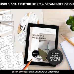 Printable Scale Furniture Templates + Interior Design Guide, DIY Room Planner Kit + E-book design your dream interior + helpful worksheets