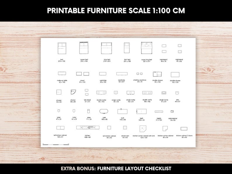Printable Scale Furniture Template 1:100 Interior Design Floor Plan Kit ...