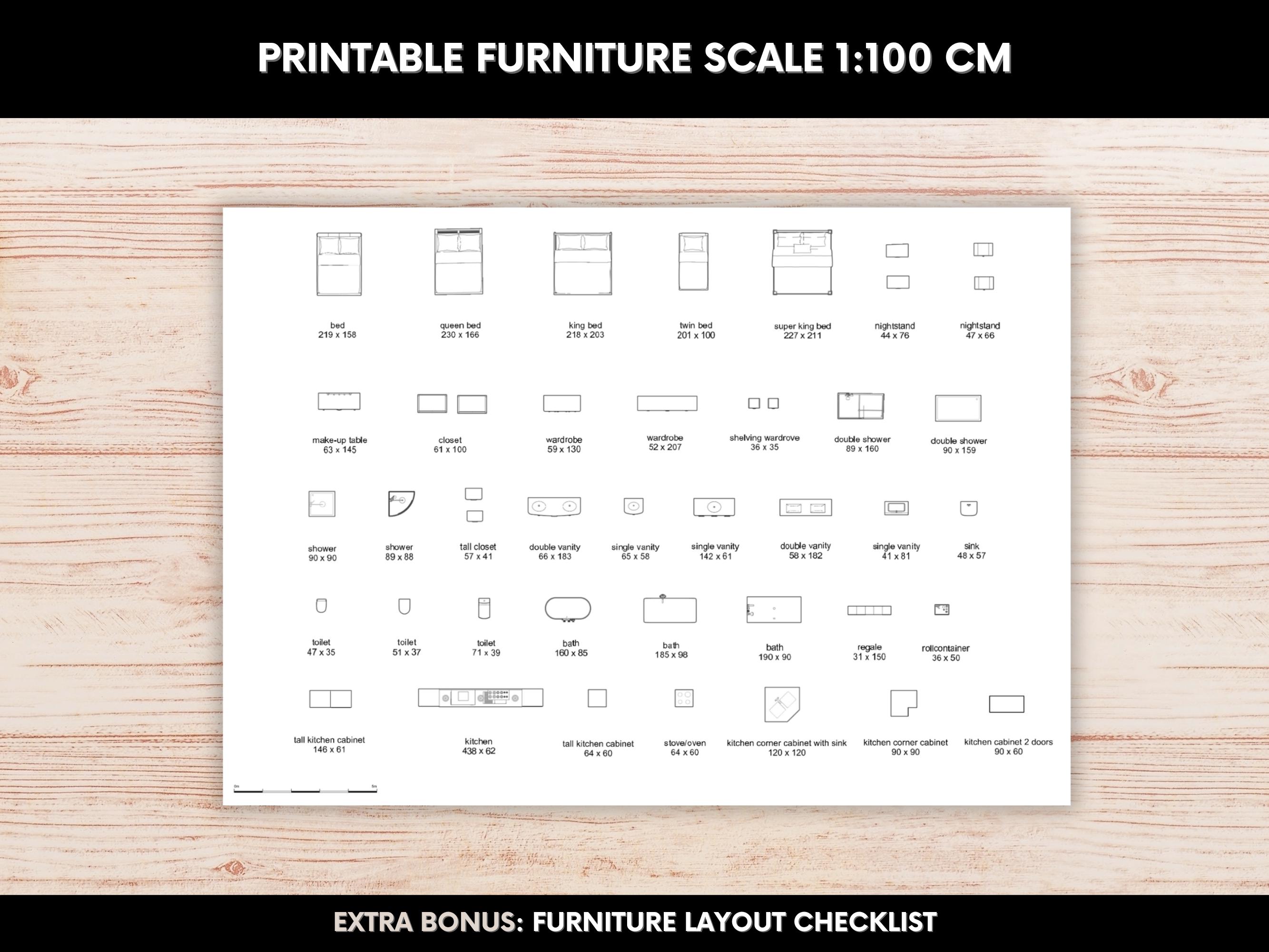 Printable Scale Furniture Template 1:100 Interior Design Floor Plan Kit ...