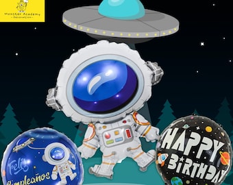 33" Astronaut Foil Balloon, 21'' Big Round Space Foil Balloon, Outer Space Happy Birthday Balloon.