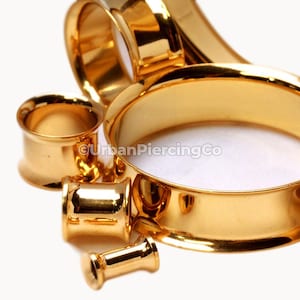 Gold Plated Double Flare Flesh Tunnel Plugs | 316L Stainless Steel Gauges | Yellow Gold Tunnel Earrings Pair