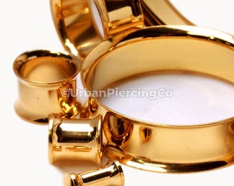 Gold Plated Double Flare Tunnel Plugs | Stainless Steel Gauges (Pair)