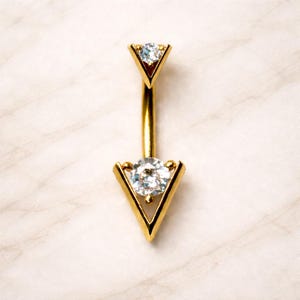 Gold Plated Triangle CZ Belly Button Ring – Geometric Navel Piercing