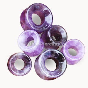 Natural Amethyst Stone Double Flare Tunnel Plugs | Unique Natural Stone Jewelry | Sold as Pair