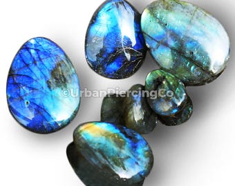 AAA Grade Natural Labradorite Double Flare Teardrop Plugs | Iridescent Stone Jewelry | Unique Handcrafted Earrings