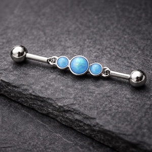Blue Opal Chain Industrial Barbell 14G | Bubble Industrial Piercing Jewelry | 316L Stainless Steel Industrial Bar