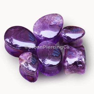 Natural Amethyst Double Flare Teardrop Plugs - Unique Stone Ear Jewelry - Sold as Pair