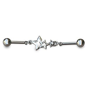 Star Industrial Barbell Chain Piercing 14G Stainless Steel CZ Celestial Industrial Bar Earring Dainty Star Ear Jewelry