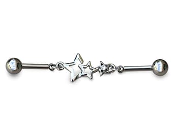 Stern Industrial Barbell Kette Piercing 14G Edelstahl CZ Celestial Industrial Bar Ohrring Zierliche Sterne Ohrschmuck