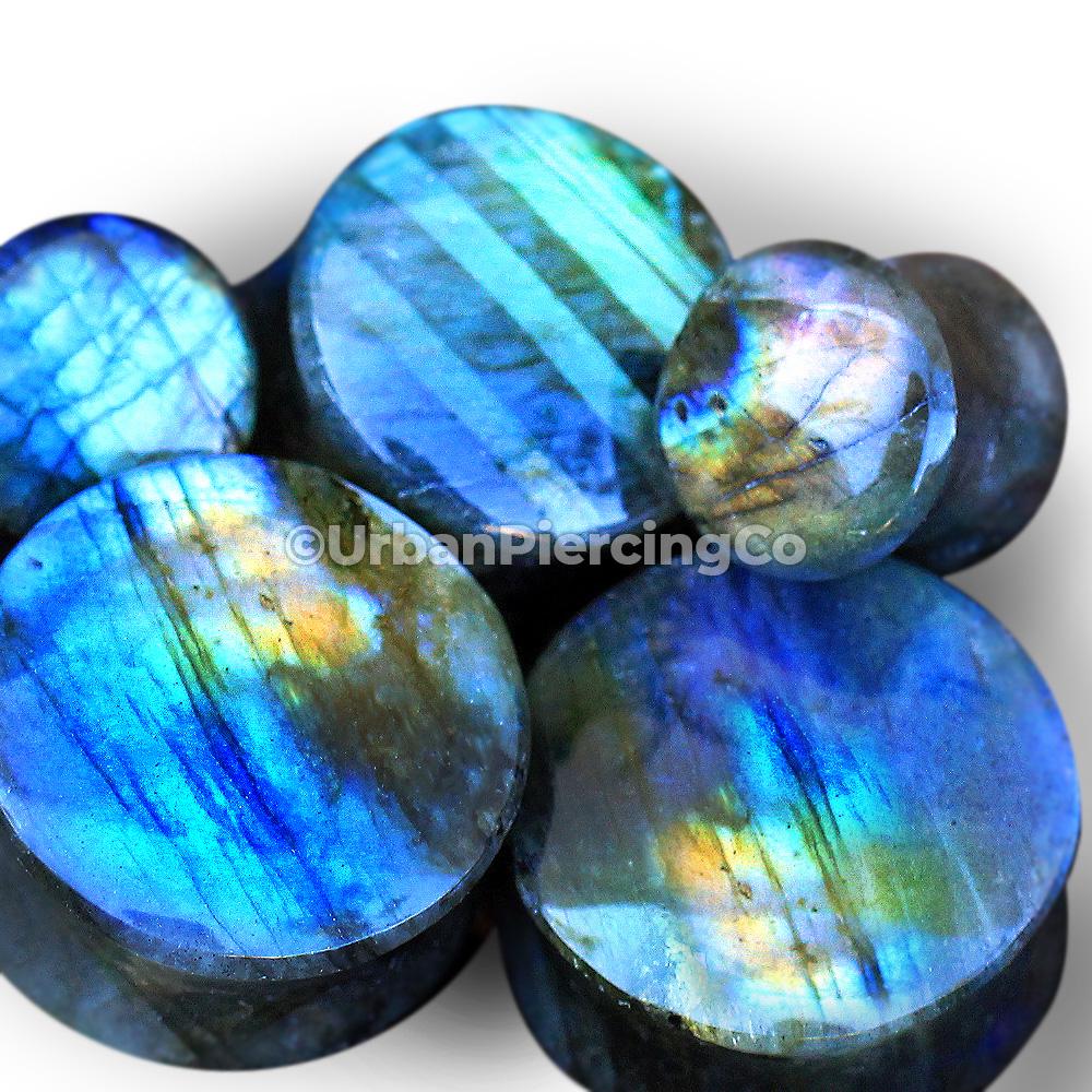 AAA Grade Natural Labradorite Saddle Plugs - Iridescent Double Flare Stone Ear Gauges - Unique Round Shape