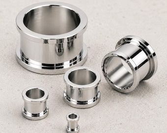 Surgical Steel Screw Fit Tunnel Plugs | Double Flare Ear Gauges (Pair, Up to 2")