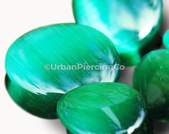 Natural Green Cat&#39;s Eye Double Flare Teardrop Plugs - Sold as Pair - Unique Stone Ear Jewelry