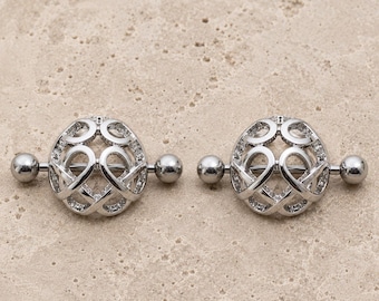 Verzierter Dome Nipple Shield Ring-Paar | 14G 316L Edelstahl Nippel Schmuck | Dekorative Dome Nippelringe