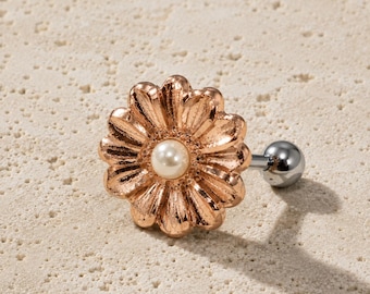 Rose Gold Daisy Perle Knorpelohrring 16G | Perle Center Tragus Ring | Süßer Blümchen Ohrschmuck