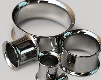Double Flared Tunnel Plug aus Chirurgenstahl - Bis zu 5 cm | Ohrmesser aus poliertem Edelstahl wird als Paar verkauft