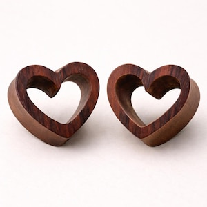 Organic Sono Wood Heart Tunnel Plug - Handcrafted Body Jewelry (Sold as Pair)