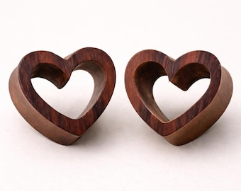 Bio Sono Holz Herz Tunnel Plug - Handgefertigter Körperschmuck (Verkauft als Paar)