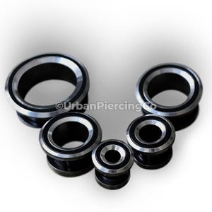 Black Stainless Steel Two Tone Screw Tunnel Plug - Double Flare Ear Plug Jewelry