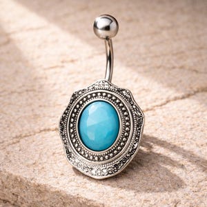 Turkos navelring Antik bohemisk magring 14G rostfritt stål brosch stil piercingsmycken
