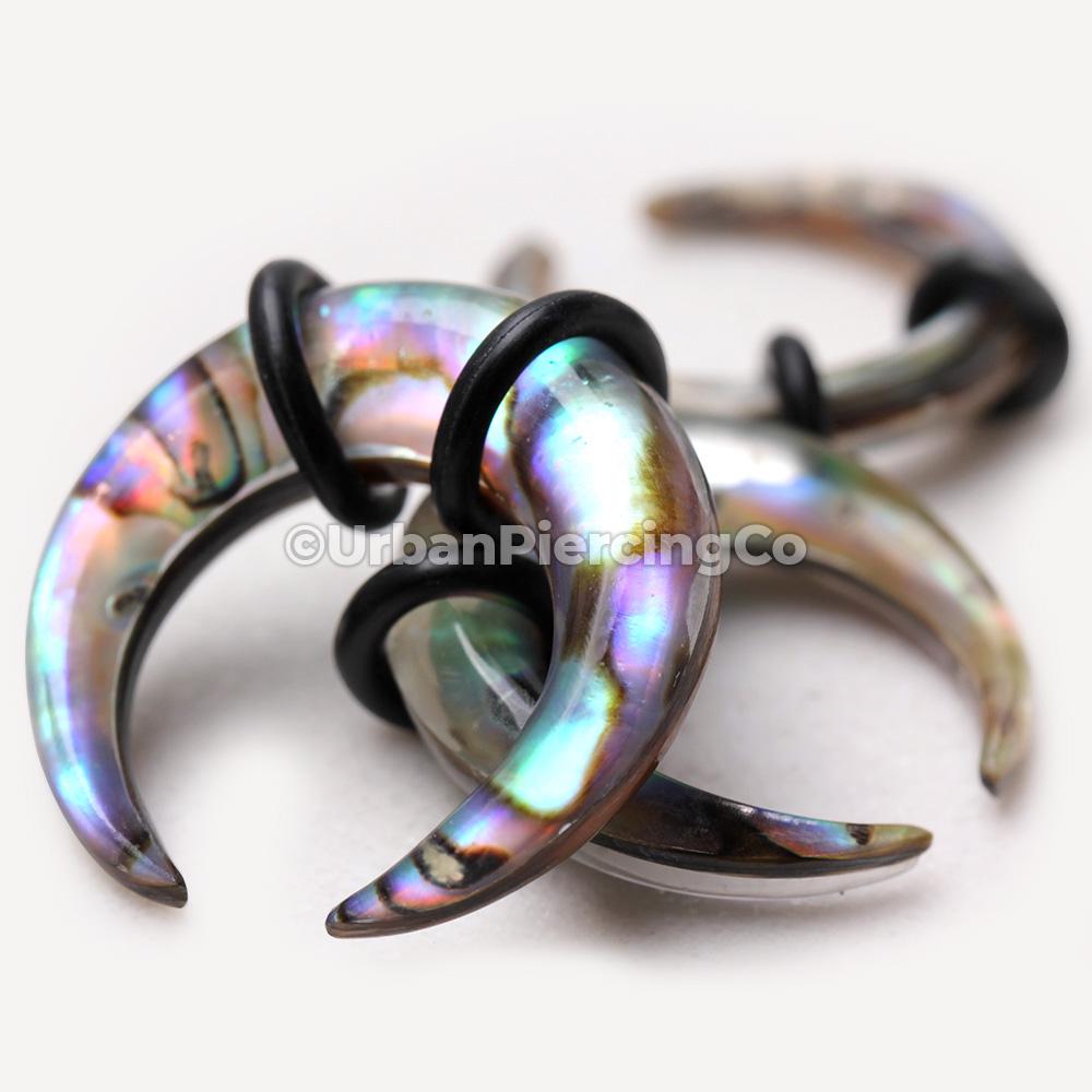 Natural Organic Abalone Shell Pincher Taper with O-Rings - Hand Carved Jewelry (Sold as Pair)