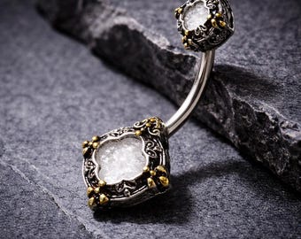 Kunstvoller Metallic Edelstein Nabelring - Edelstahl-Bauchnabelschmuck 316L