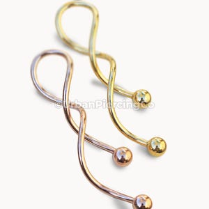 Elegant Gold Plated Spiral Navel Ring - Yellow & Rose Gold Jewelry - 14GA -