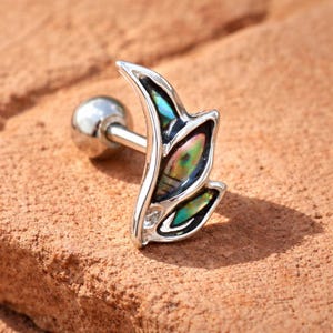 Stainless Steel Abalone Shell Mini Angel Wing Cartilage Earring – Tragus or Helix Piercing Jewelry