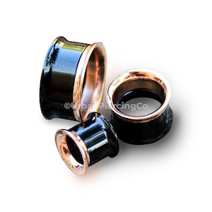 Schwarz Rose Gold vergoldet Schraub Tunnel Plug - Double Flare Ohr Plug Schmuck