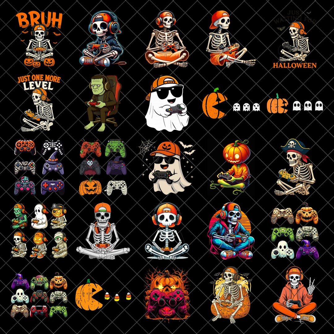 Halloween Gamer PNG Bundle, Skeleton Halloween Png, Gaming Controllers ...