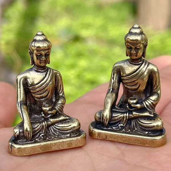 Get 2pcs Buddhist antique brass mini Shakyamuni Buddha figurine,Meditating Sitting Buddha Figurine, Meditation Deco Shakyamuni buddha statue
